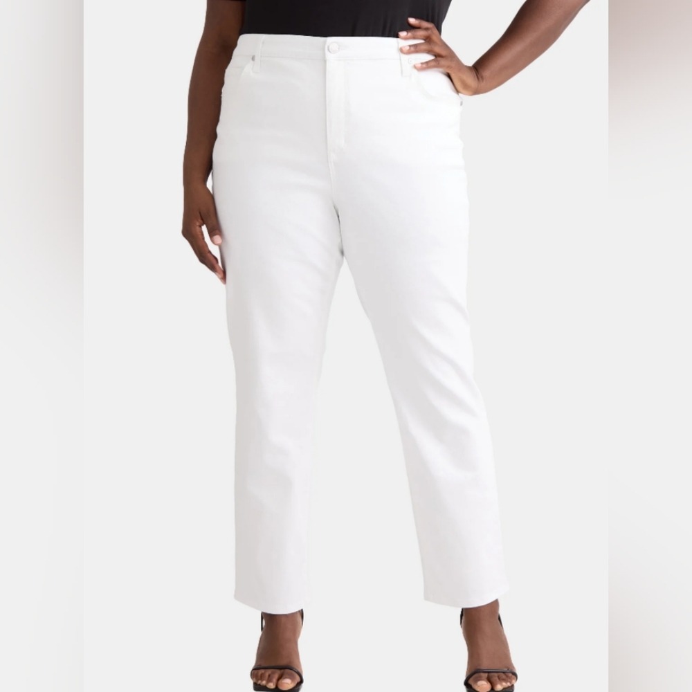 Terra & Sky Women's Plus Size 20W Petite Straight Jeans White NWT